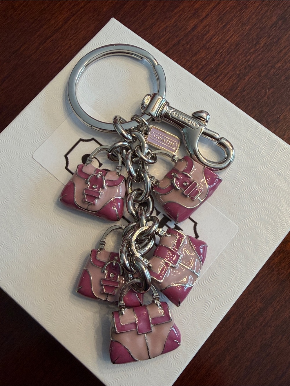 Vintage Coach SoHo Y2K Multi-Handbag Purse Enamel Charm Keychain Silver Pink HTF